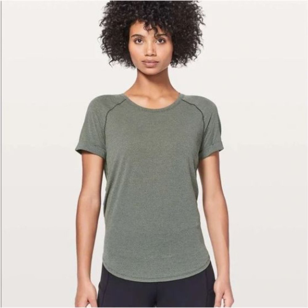 Lululemon Open Up Tie Back Tee Heathered Camo Green